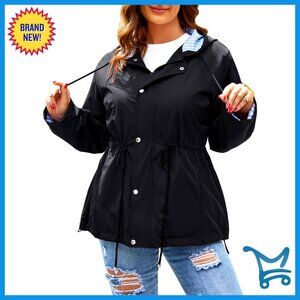 Plus Size Waterproof Rain Jacket Hooded Lightweight Windbreaker XL-5XL